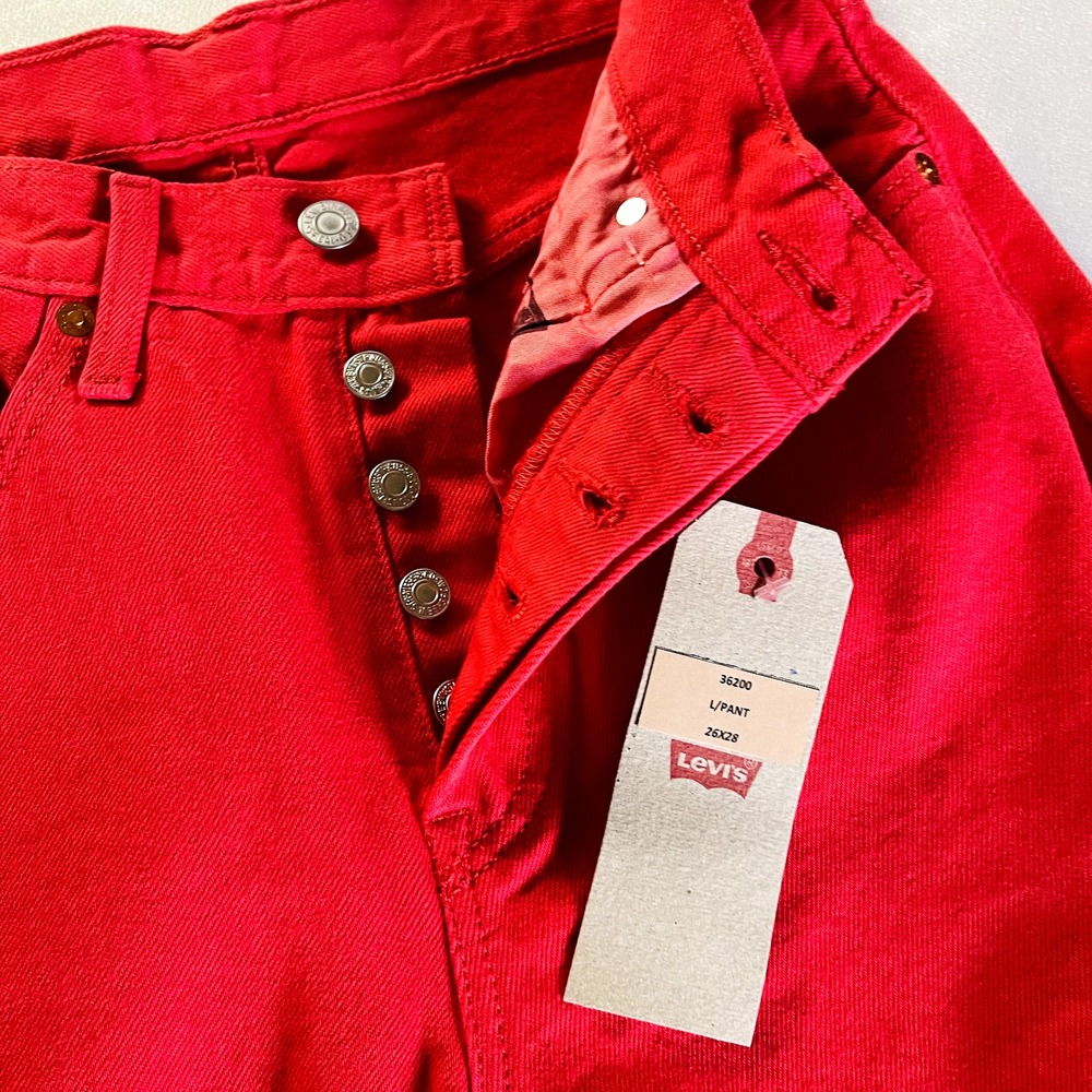 NWT Levis Premium 501 Jeans Women 26x28 Red High Rise Straight Made USA 90 Denim - Picture 11 of 14